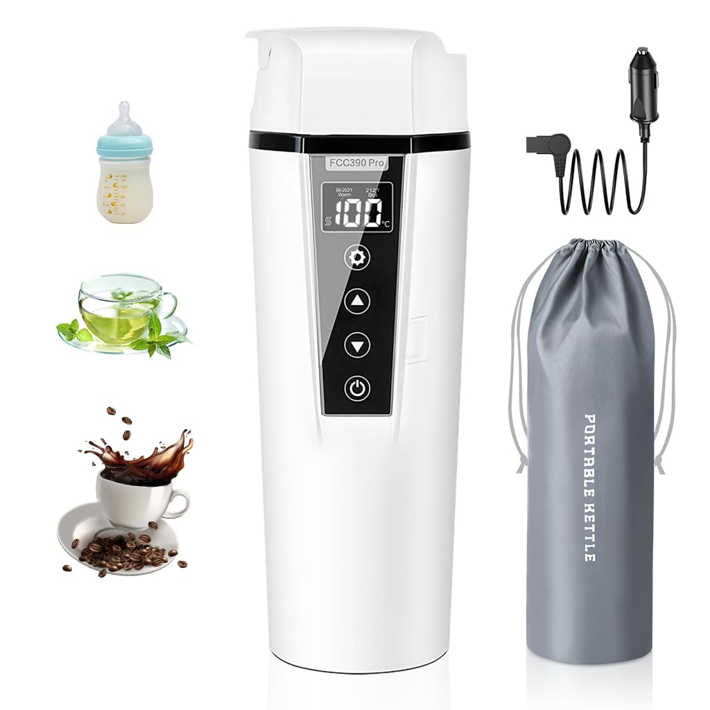 Supvox Electric Water Bottle Car Home Use 12/24V 400ml Stainless Steel Electric Water Heater Adjustable Temperature Digital LCD Display Travel Water Heater with Drawstring Bag Supvox Electric Water Bottle Car Home Use 12/24V 400ml Stainless Steel Electric Water Heater Adjustable Temperature Digital LCD Display Travel Water Heater with Drawstring Bag